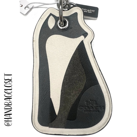COACH FOX NOVELTY LEATHER BAG CHARM COACH F54924 SILVER/GREY FOB KEYCHAIN - Picture 2 of 7